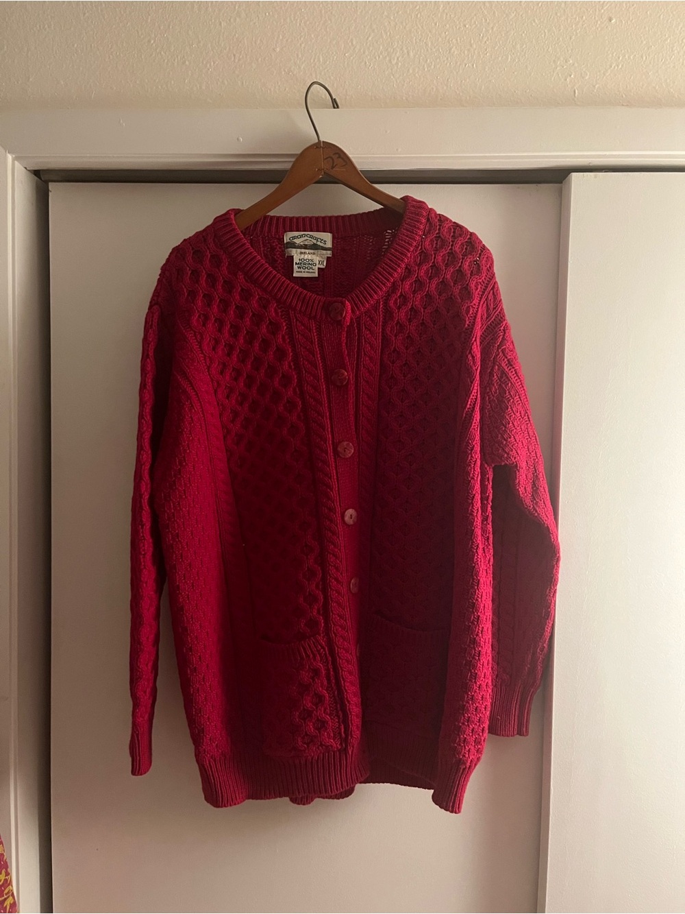 Aran Crafts Deep Red Cable Knit Button-Front Cardigan